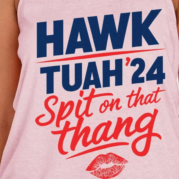 Hawk Tuah 24 Spit On That Thang Hawk Tuah 2024 Hawk Tush Women's Knotted Racerback Tank