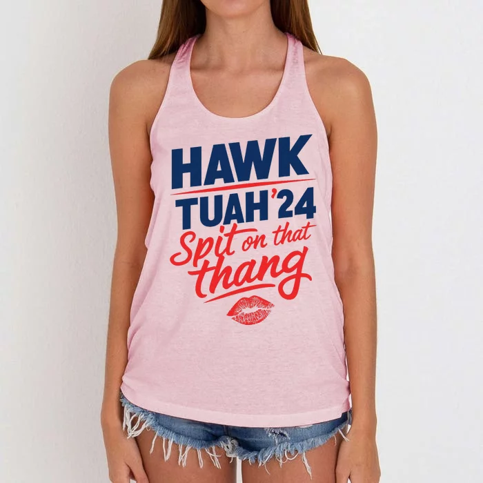 Hawk Tuah 24 Spit On That Thang Hawk Tuah 2024 Hawk Tush Women's Knotted Racerback Tank