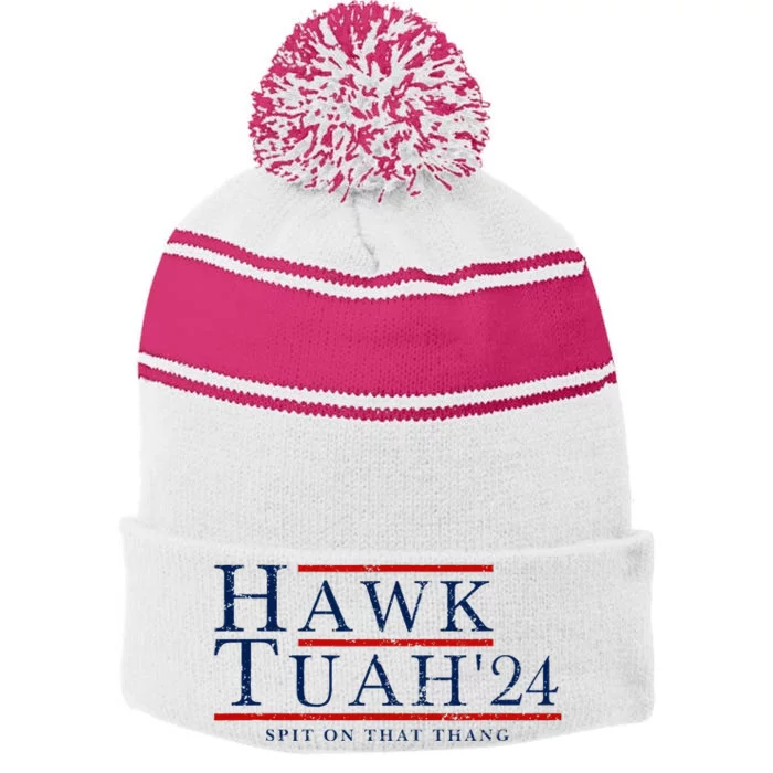 Hawk Tuah 24 Spit On That Thang Stripe Pom Pom Beanie