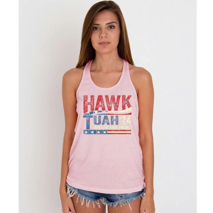 Hawk Tuah 24 Spit On That Thang Women's Knotted Racerback Tank