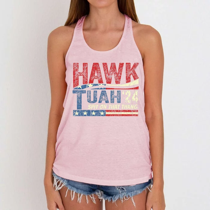 Hawk Tuah 24 Spit On That Thang Women's Knotted Racerback Tank