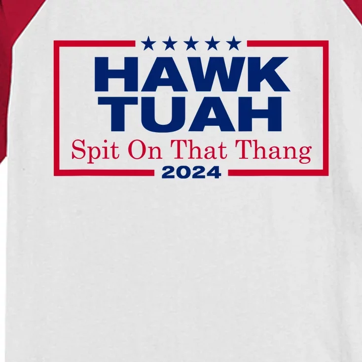 Hawk Tuah 24 Spit On That Thang Kids Colorblock Raglan Jersey