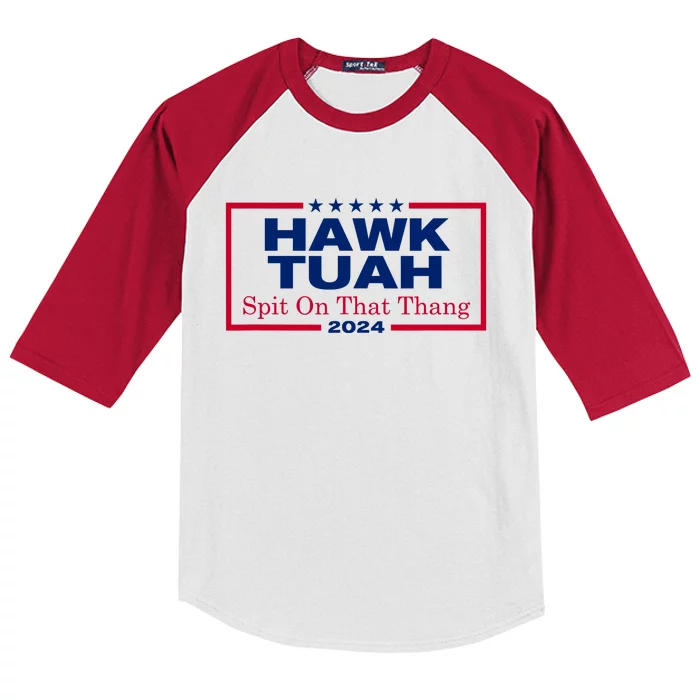 Hawk Tuah 24 Spit On That Thang Kids Colorblock Raglan Jersey