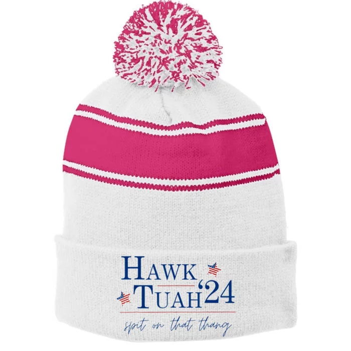 Hawk Tuah 24 Spit On That Thang Stripe Pom Pom Beanie