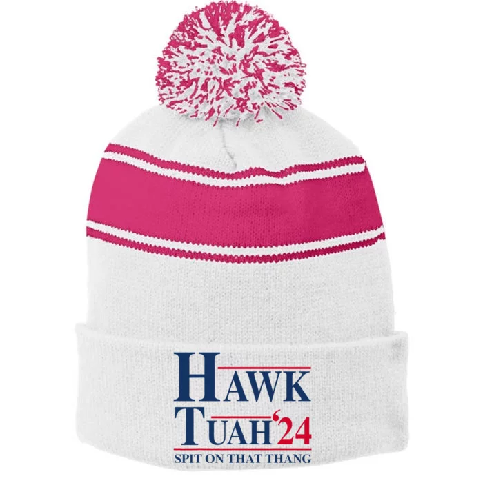 Hawk Tuah 24 Spit On That Thang Stripe Pom Pom Beanie