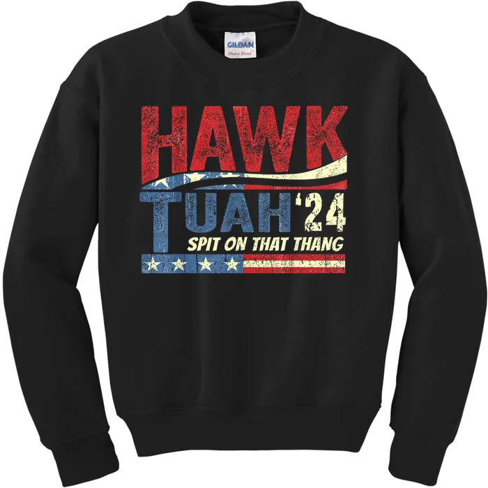 Hawk Tuah 24 Spit On That Thang Hawk Tuah 2024 Funny Viral Design Kids Sweatshirt