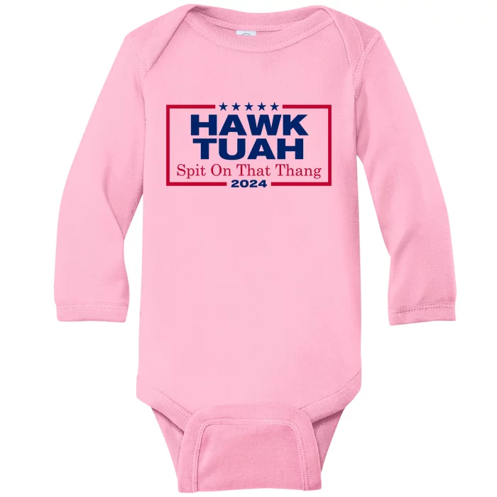 Hawk Tuah 24 Spit On That Thang Funny Quote Baby Long Sleeve Bodysuit