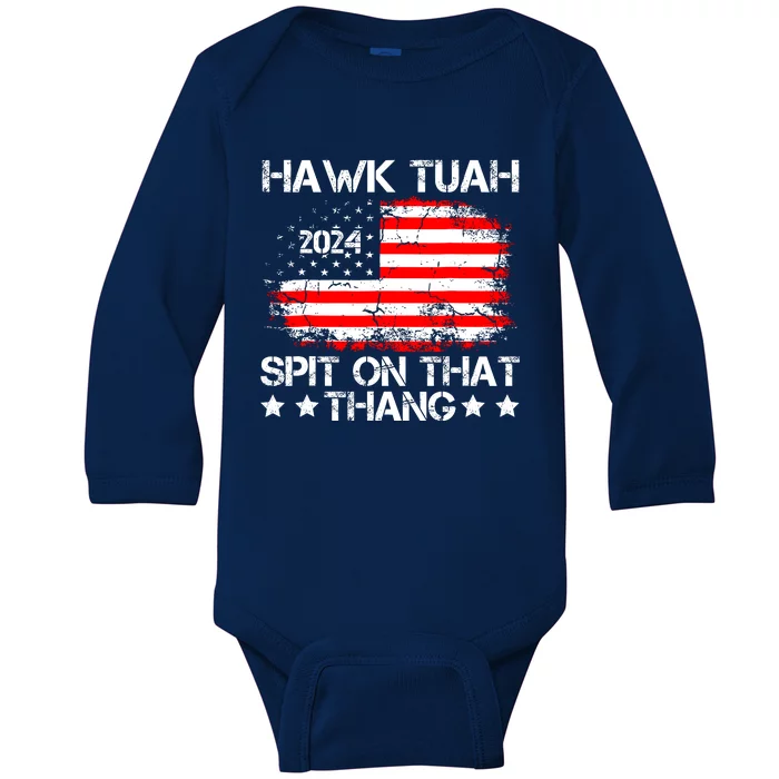 Hawk Tuah 24 Spit On That Thang Funny Quote Baby Long Sleeve Bodysuit