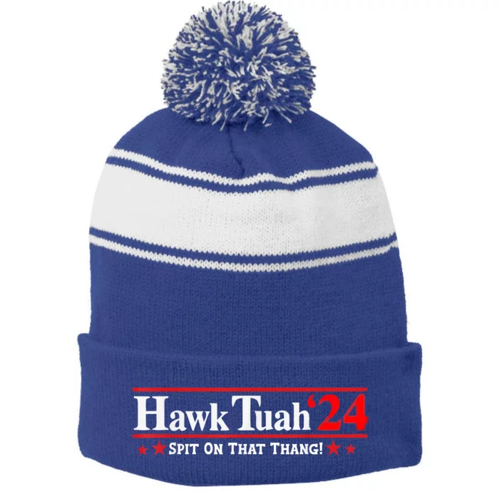 Hawk Tuah 24 Spit On That Thang Stripe Pom Pom Beanie