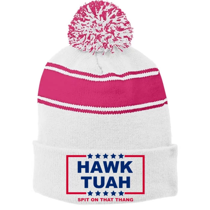 Hawk Tuah 24 Funny Spit On That Thang Utah Girl Stripe Pom Pom Beanie