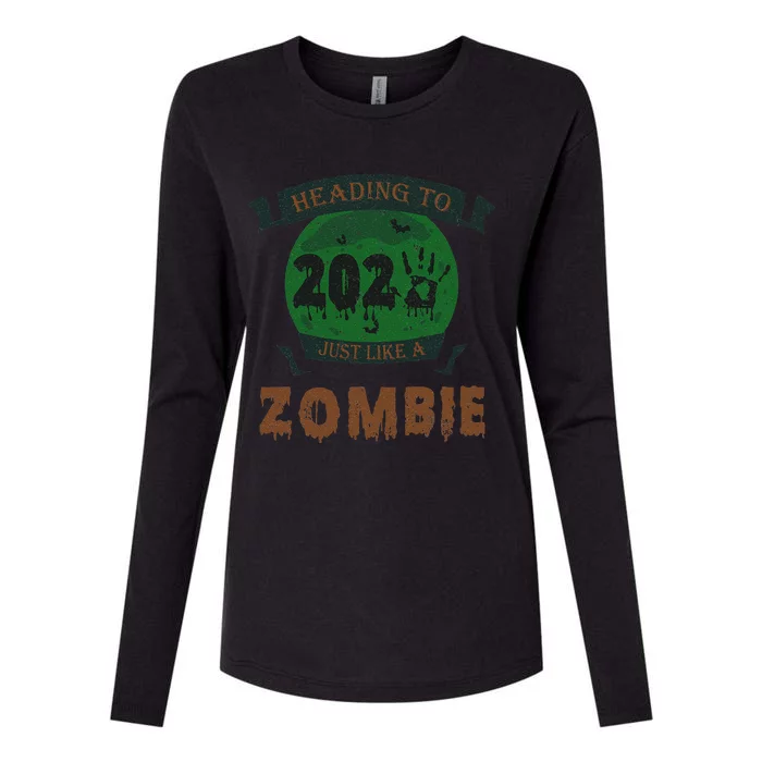 Heading To 2025 Like A Zombie Funny Halloween & New Year Womens Cotton Relaxed Long Sleeve T-Shirt