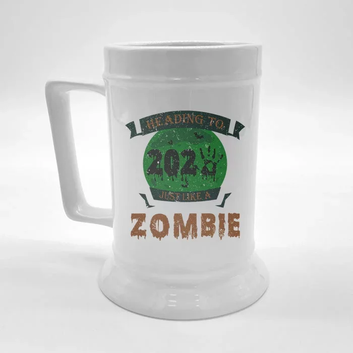 Heading To 2025 Like A Zombie Funny Halloween & New Year Front & Back Beer Stein