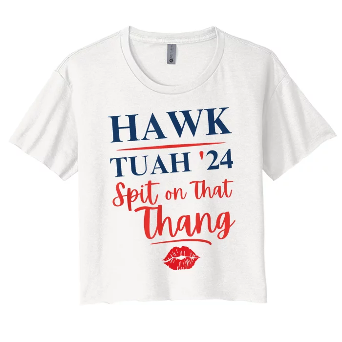 Hawk Tuah 24 Spit On That Thang Red Lips Women's Crop Top Tee