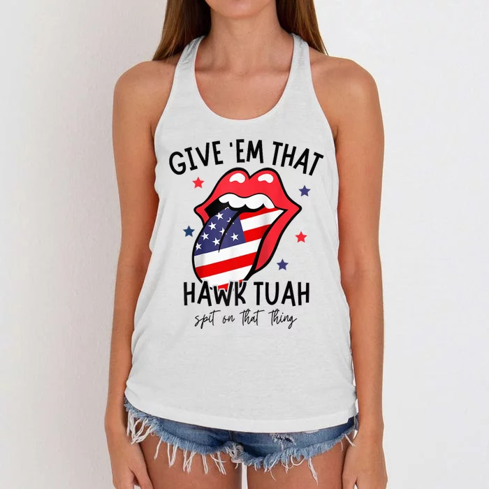 Hawk Tuah 24 Spit On That Thang Tees Hb Hawk Tuah Spit On That Thang Women's Knotted Racerback Tank