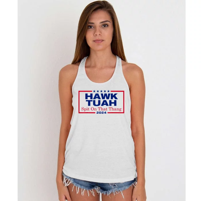 Hawk Tuah 24 Spit On That Thang Women's Knotted Racerback Tank