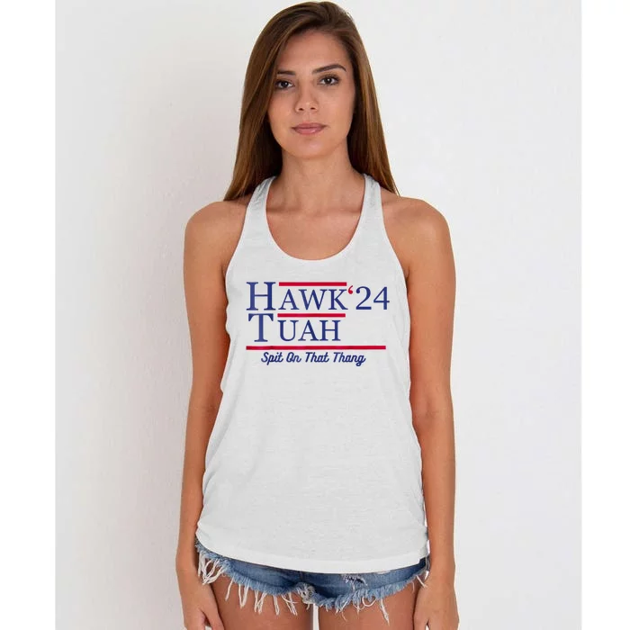 Hawk Tuah 24 Spit On That Thang Women's Knotted Racerback Tank