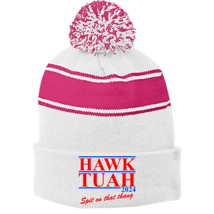 Hawk Tuah 24 Spit On That Thang Stripe Pom Pom Beanie