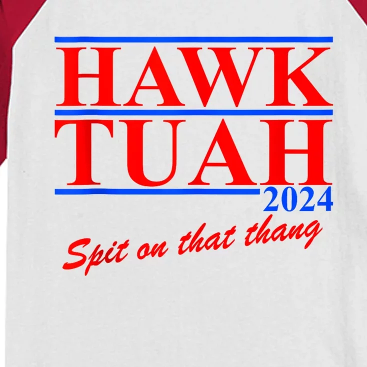 Hawk Tuah 24 Spit On That Thang Kids Colorblock Raglan Jersey