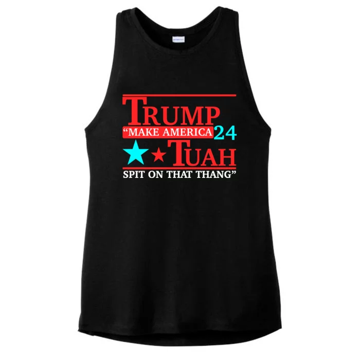 Hawk Tuah 24 Spit On That Thang Trump 2024 Ladies Tri-Blend Wicking Tank