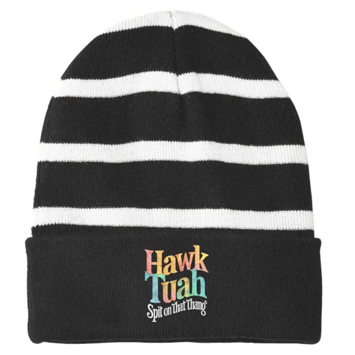 Hawk Tuah 24 Spit On That Thang Vibe 2024 Striped Beanie with Solid Band