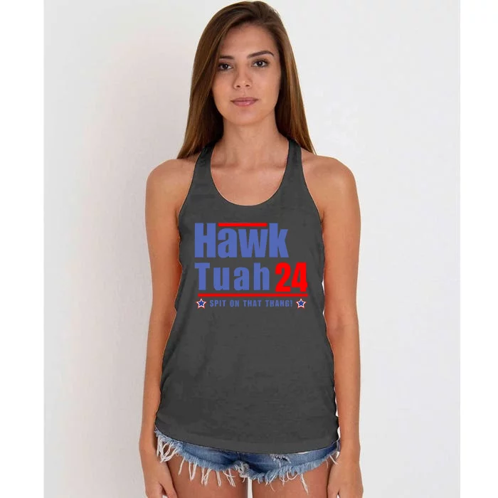 Hawk Tuah 2024 Funny Humor Meme Women's Knotted Racerback Tank