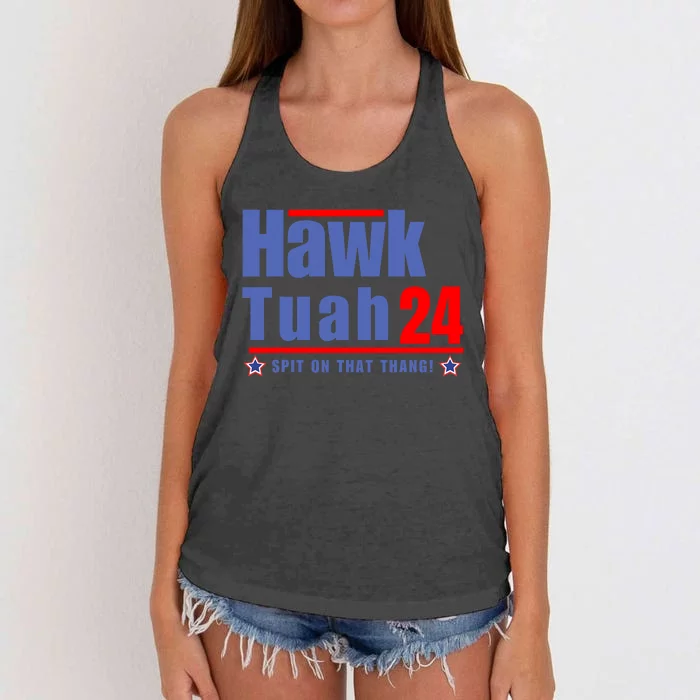 Hawk Tuah 2024 Funny Humor Meme Women's Knotted Racerback Tank