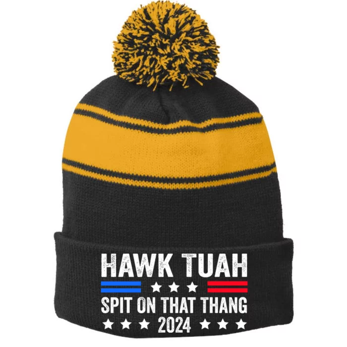 Hawk Tuah 24 Spit On That Thang Stripe Pom Pom Beanie