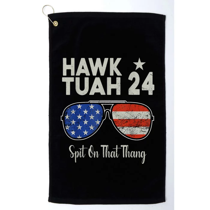 Hawk Tuah 24 Spit On That Thang American Flag Adult Humor Platinum Collection Golf Towel