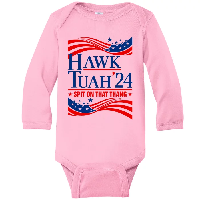 Hawk Tauh 24 Spit On That Thang Usa American Flag Meme Quote Baby Long Sleeve Bodysuit