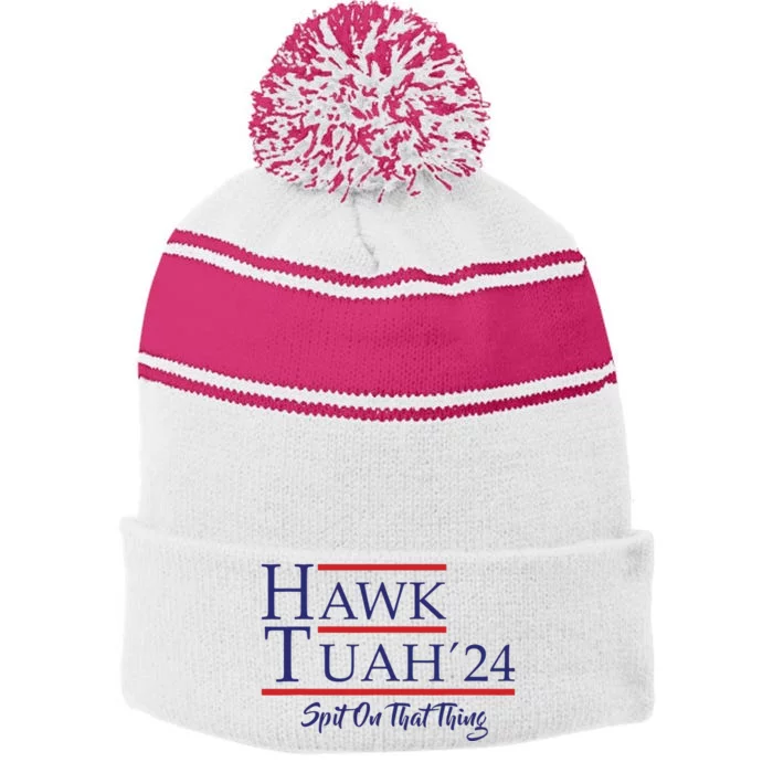 Hawk Tuah 24 Spit On That Thing Stripe Pom Pom Beanie