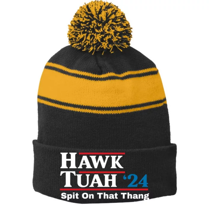 Hawk Tuah 24 Spit On That Thang Stripe Pom Pom Beanie