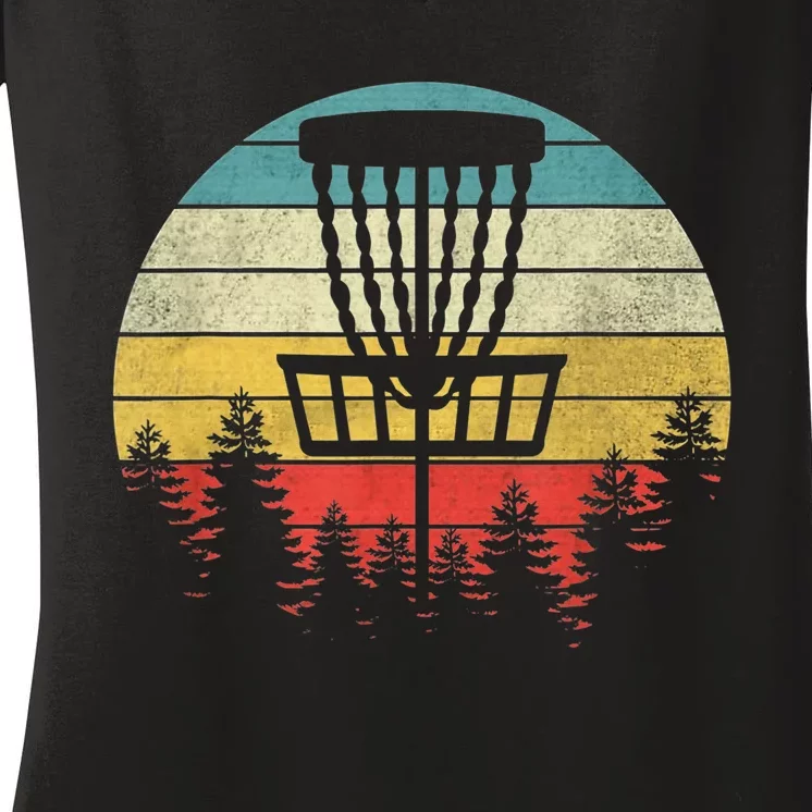 Hit Trees And Curse Sunset Retro Disc Golf Frisbee Golfer Women's V-Neck T-Shirt