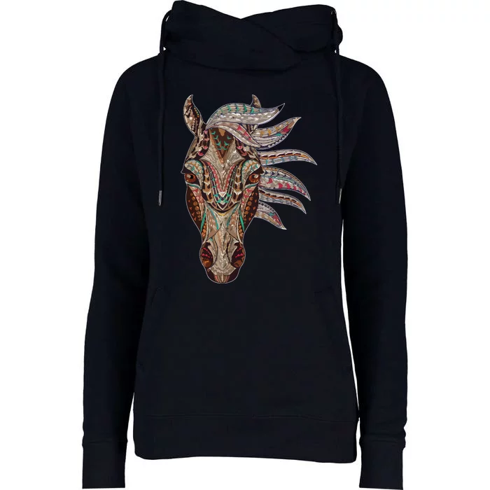 Horse Tribal Abstract Art Native American Geometric Horse Womens Funnel Neck Pullover Hood