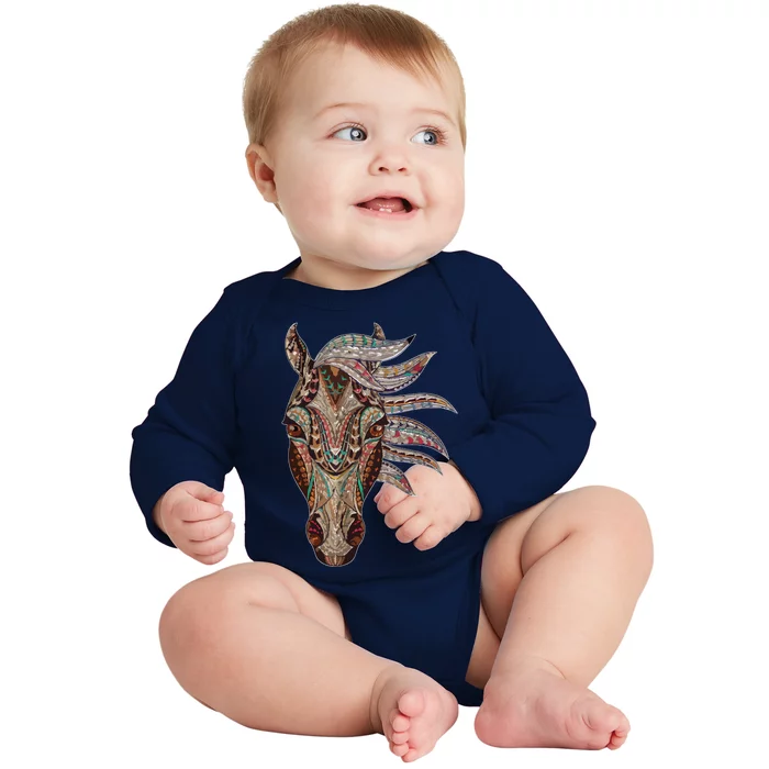 Horse Tribal Abstract Art Native American Geometric Horse Baby Long Sleeve Bodysuit