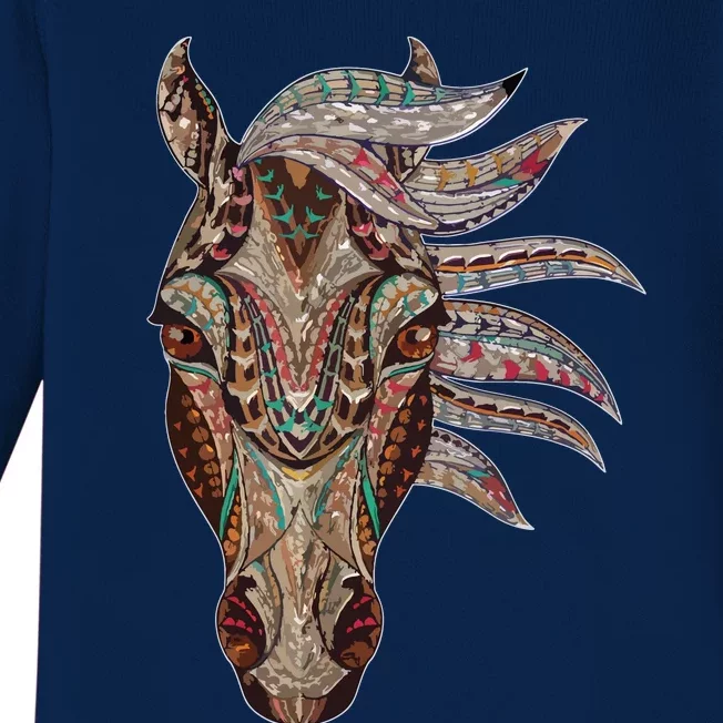 Horse Tribal Abstract Art Native American Geometric Horse Baby Long Sleeve Bodysuit