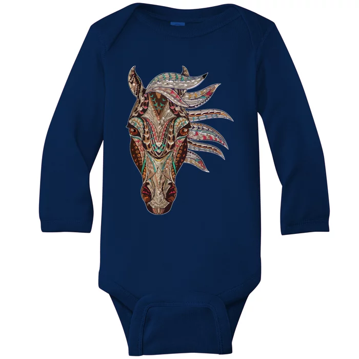 Horse Tribal Abstract Art Native American Geometric Horse Baby Long Sleeve Bodysuit