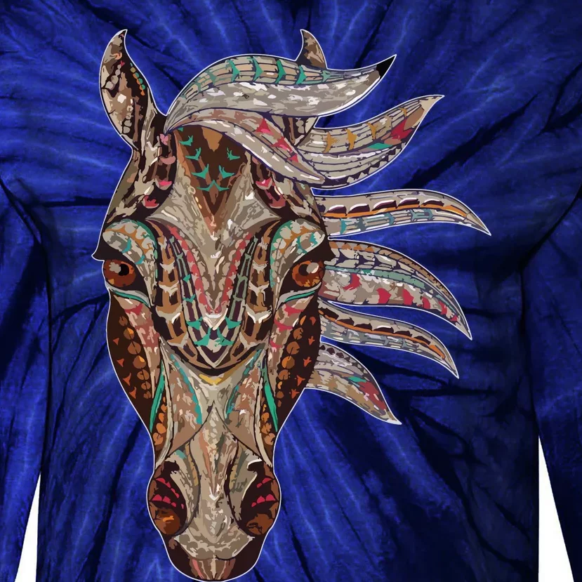 Horse Tribal Abstract Art Native American Geometric Horse Tie-Dye Long Sleeve Shirt