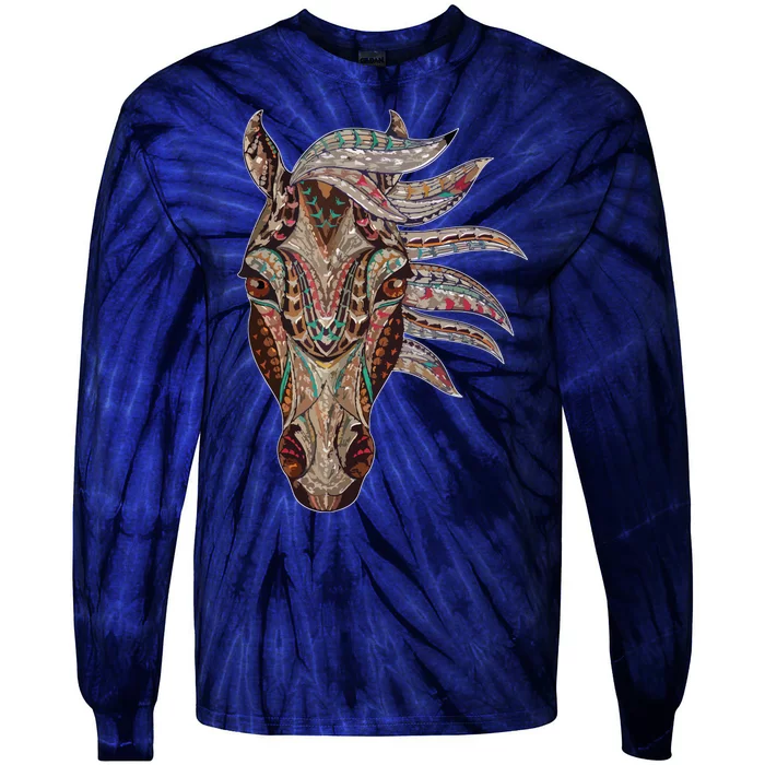 Horse Tribal Abstract Art Native American Geometric Horse Tie-Dye Long Sleeve Shirt