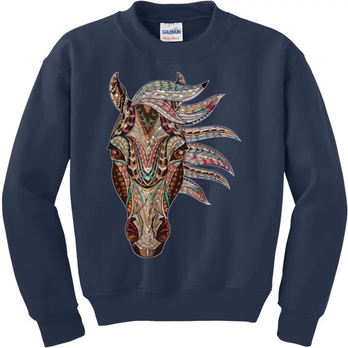 Horse Tribal Abstract Art Native American Geometric Horse Kids Sweatshirt