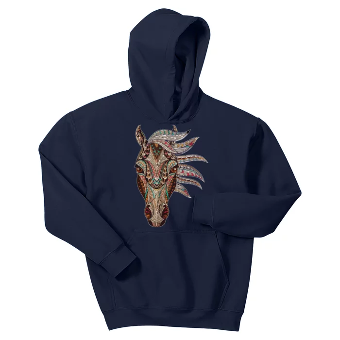 Horse Tribal Abstract Art Native American Geometric Horse Kids Hoodie