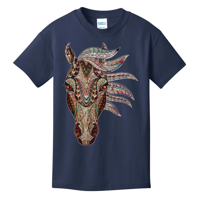 Horse Tribal Abstract Art Native American Geometric Horse Kids T-Shirt