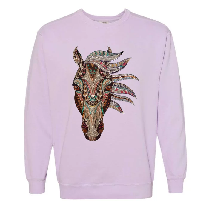 Horse Tribal Abstract Art Native American Geometric Horse Garment-Dyed Sweatshirt