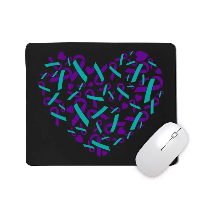 Heart Teal And Purple Ribbon Suicide Prevention Awareness Mousepad