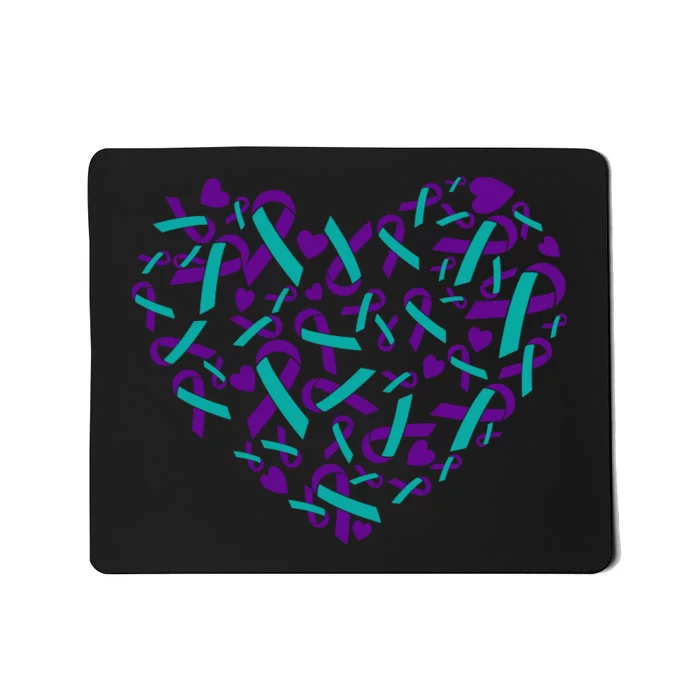 Heart Teal And Purple Ribbon Suicide Prevention Awareness Mousepad