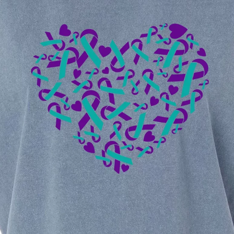 Heart Teal And Purple Ribbon Suicide Prevention Awareness Garment-Dyed Women's Muscle Tee