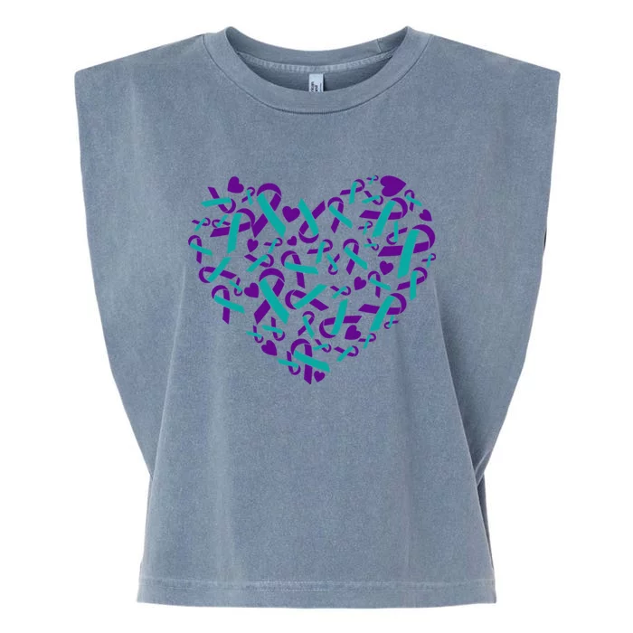 Heart Teal And Purple Ribbon Suicide Prevention Awareness Garment-Dyed Women's Muscle Tee