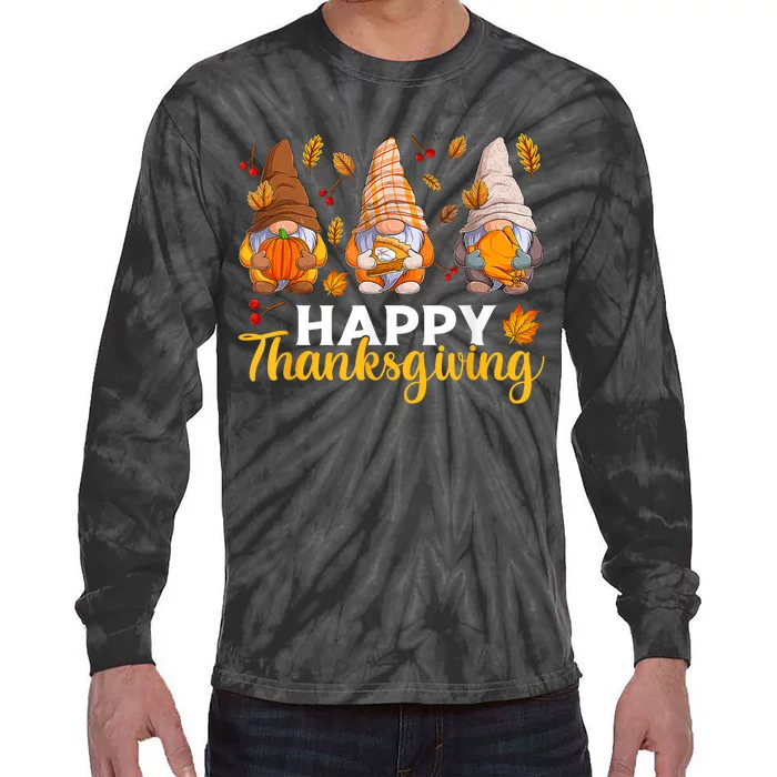 Happy Thanksgiving Autumn Fall Gnomes Pumpkin Turkey Pie Tie-Dye Long Sleeve Shirt