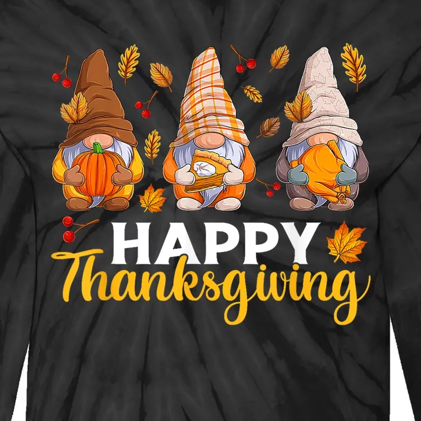 Happy Thanksgiving Autumn Fall Gnomes Pumpkin Turkey Pie Tie-Dye Long Sleeve Shirt