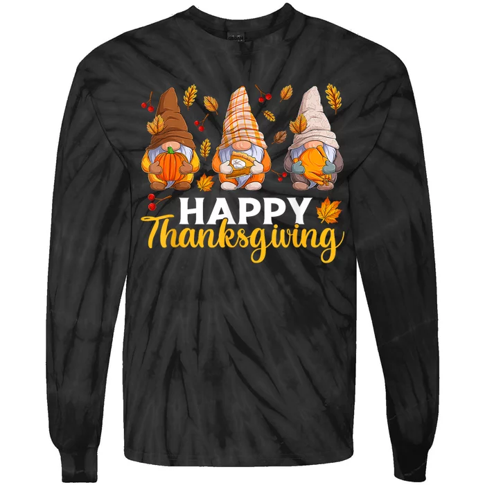 Happy Thanksgiving Autumn Fall Gnomes Pumpkin Turkey Pie Tie-Dye Long Sleeve Shirt