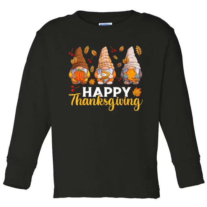 Happy Thanksgiving Autumn Fall Gnomes Pumpkin Turkey Pie Toddler Long Sleeve Shirt